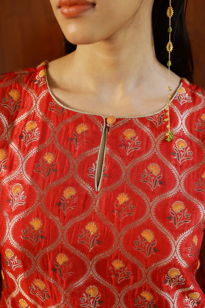 Tango Red Woven Silk Salwar Suit