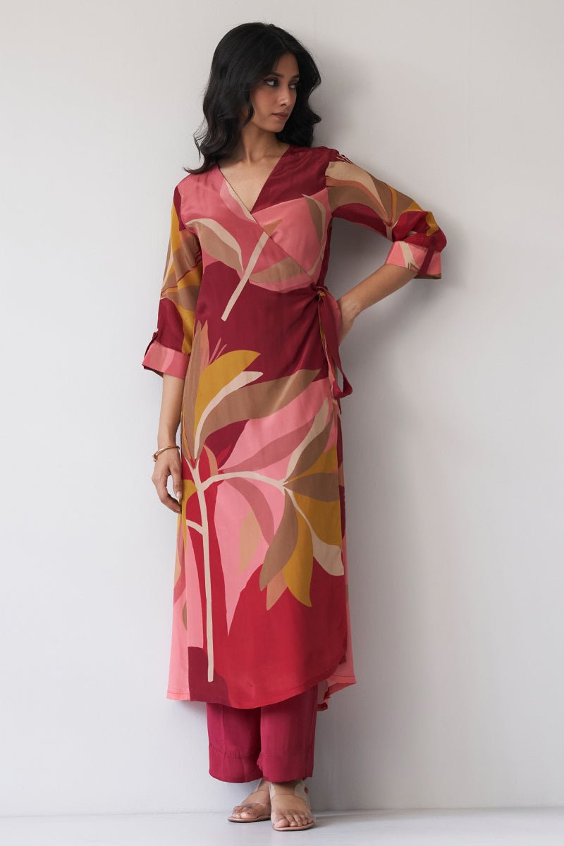 Maroon Crepe Silk Printed Co-ord Set