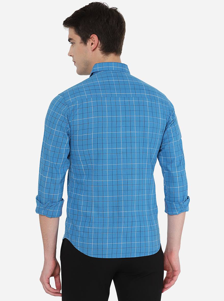 Cendre Blue Checked Slim Fit Semi Casual Shirt | Pehervi