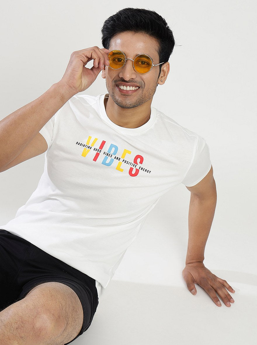 White Printed Slim Fit T-Shirt | pehervi