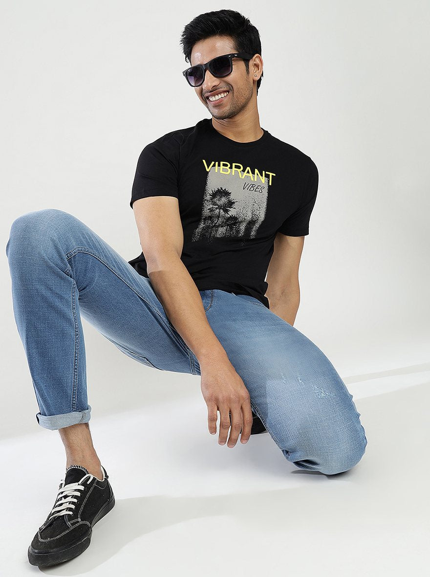 Black Printed Slim Fit T-Shirt | pehervi
