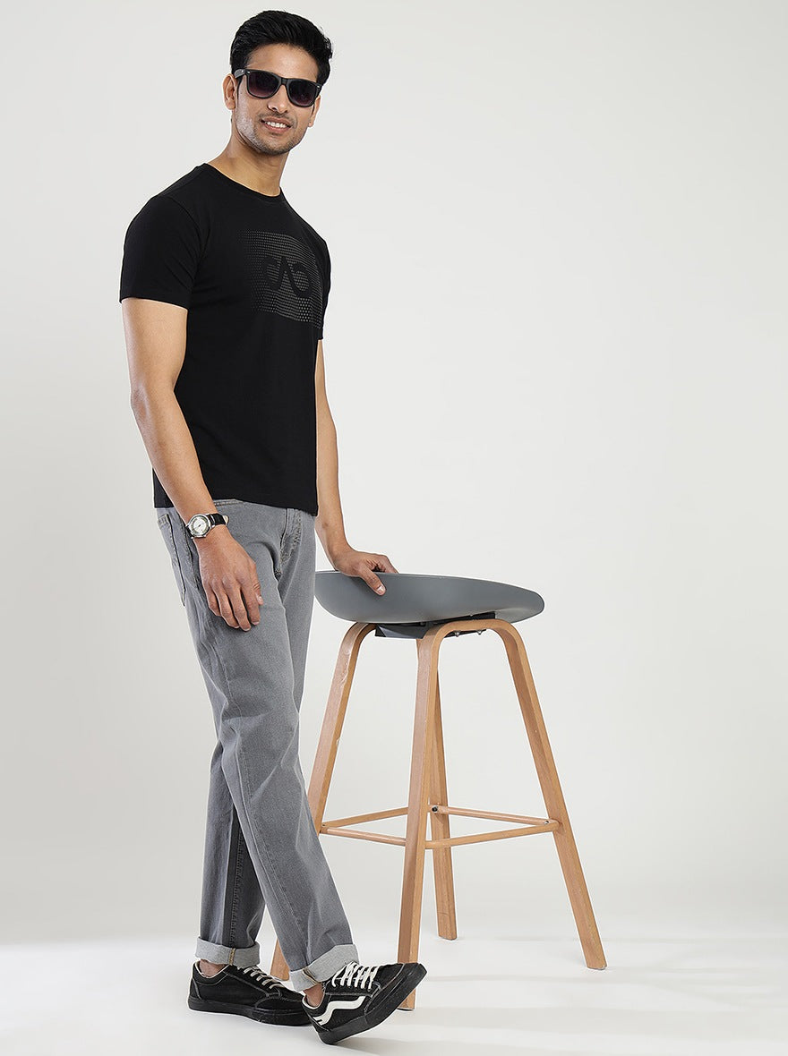 Black Printed Slim Fit T-Shirt | pehervi