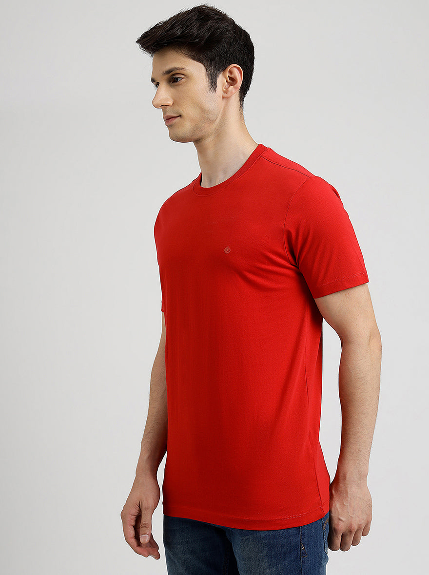 Red Solid Slim Fit T-Shirt | pehervi