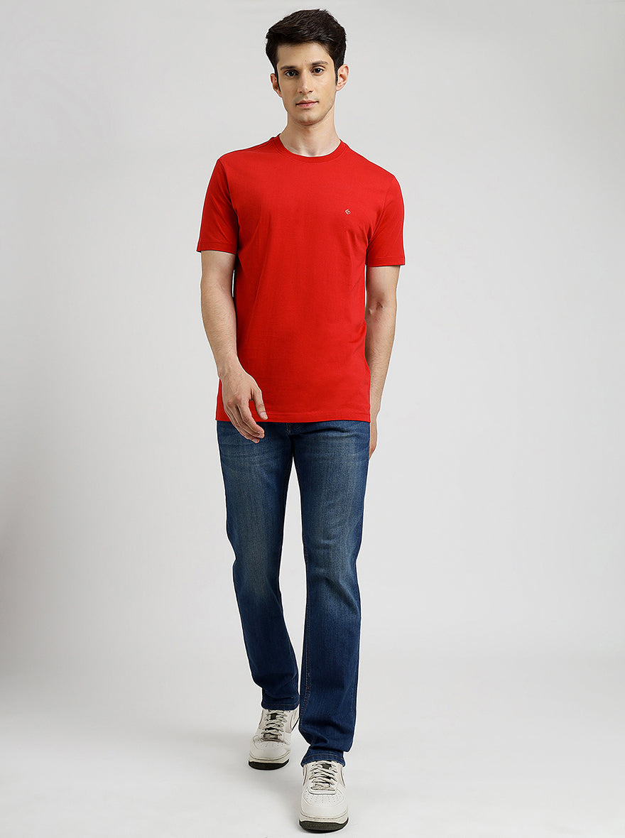Red Solid Slim Fit T-Shirt | pehervi