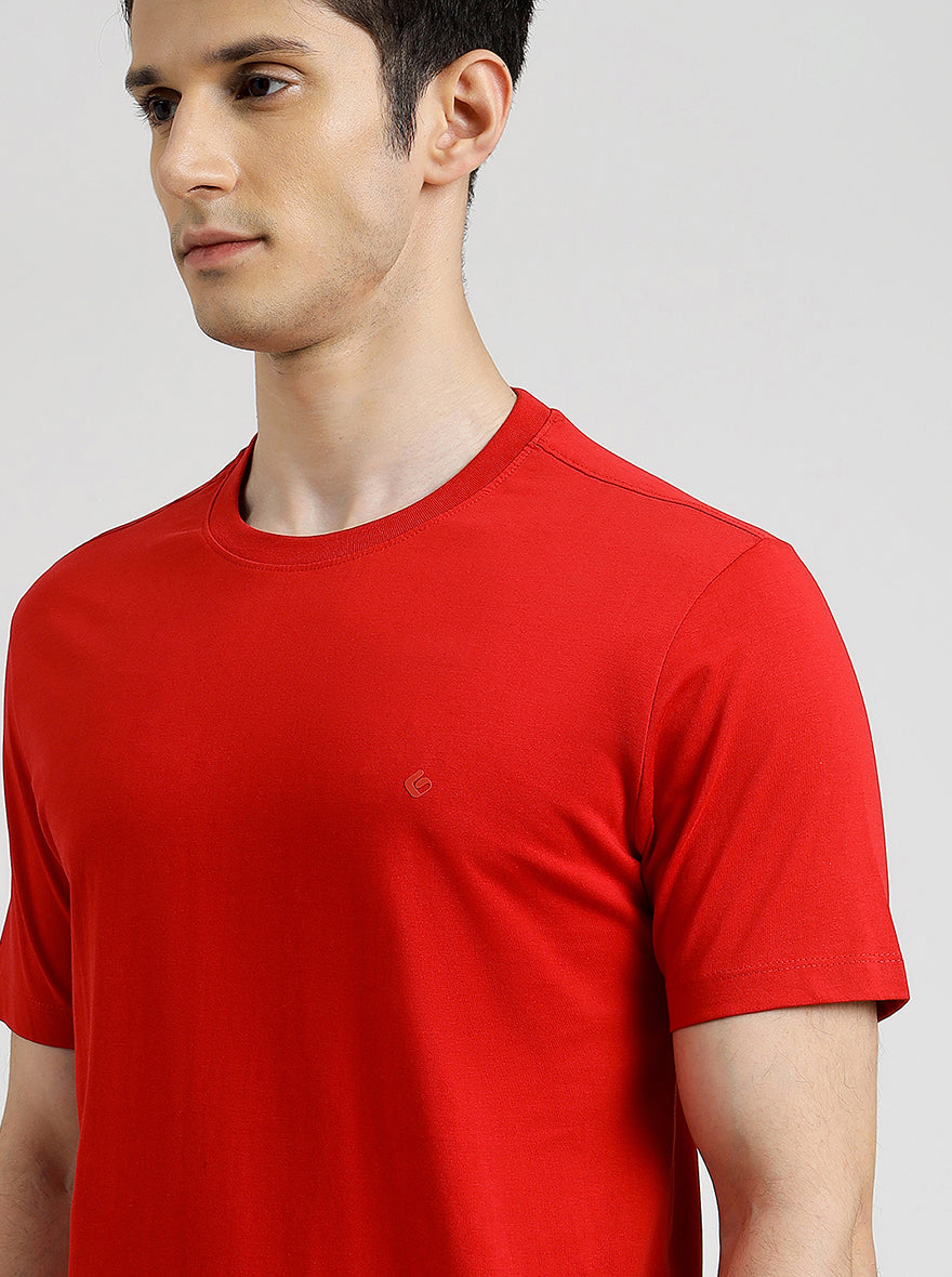 Red Solid Slim Fit T-Shirt | pehervi
