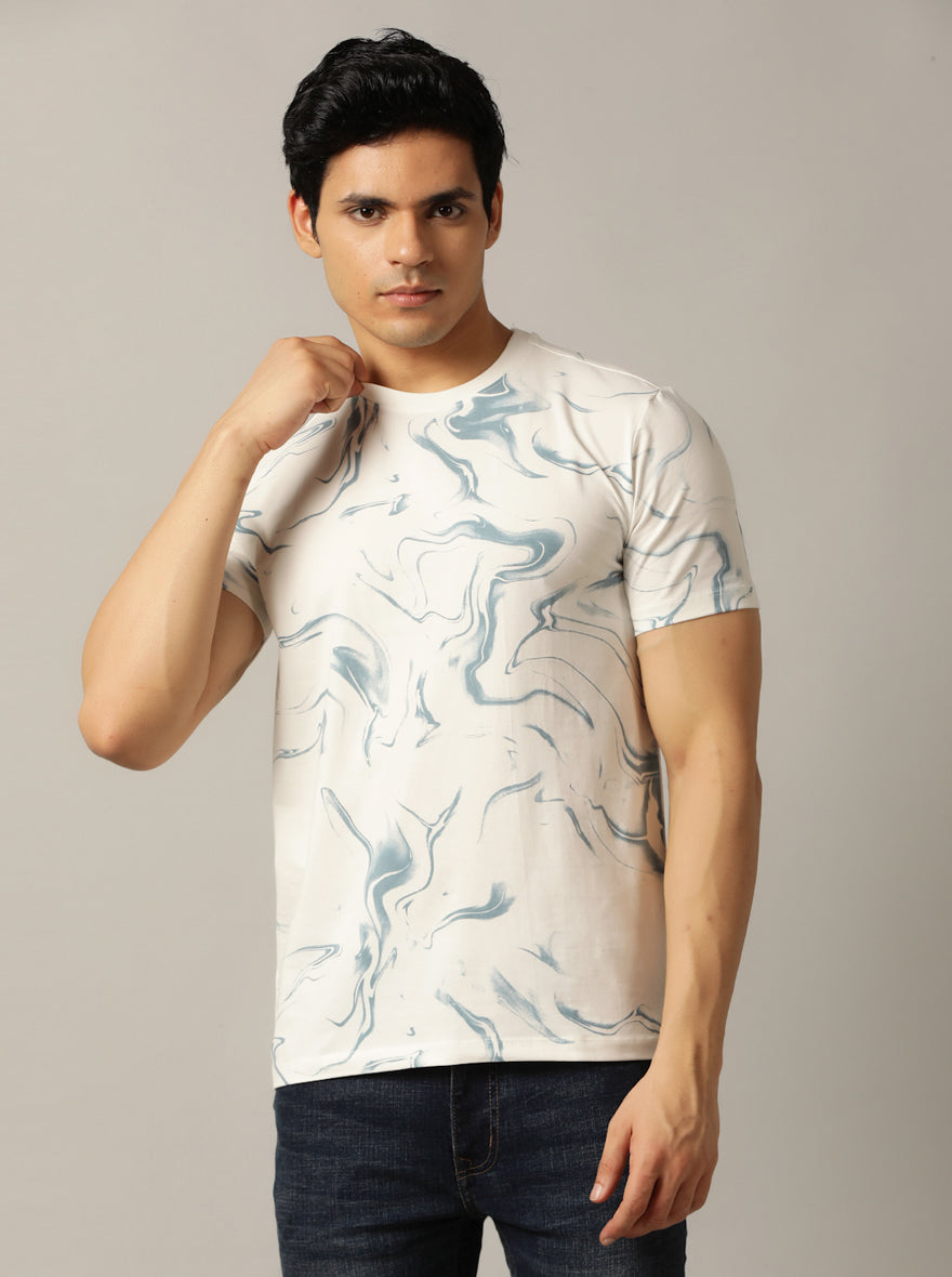White Printed Slim Fit T-Shirt | pehervi