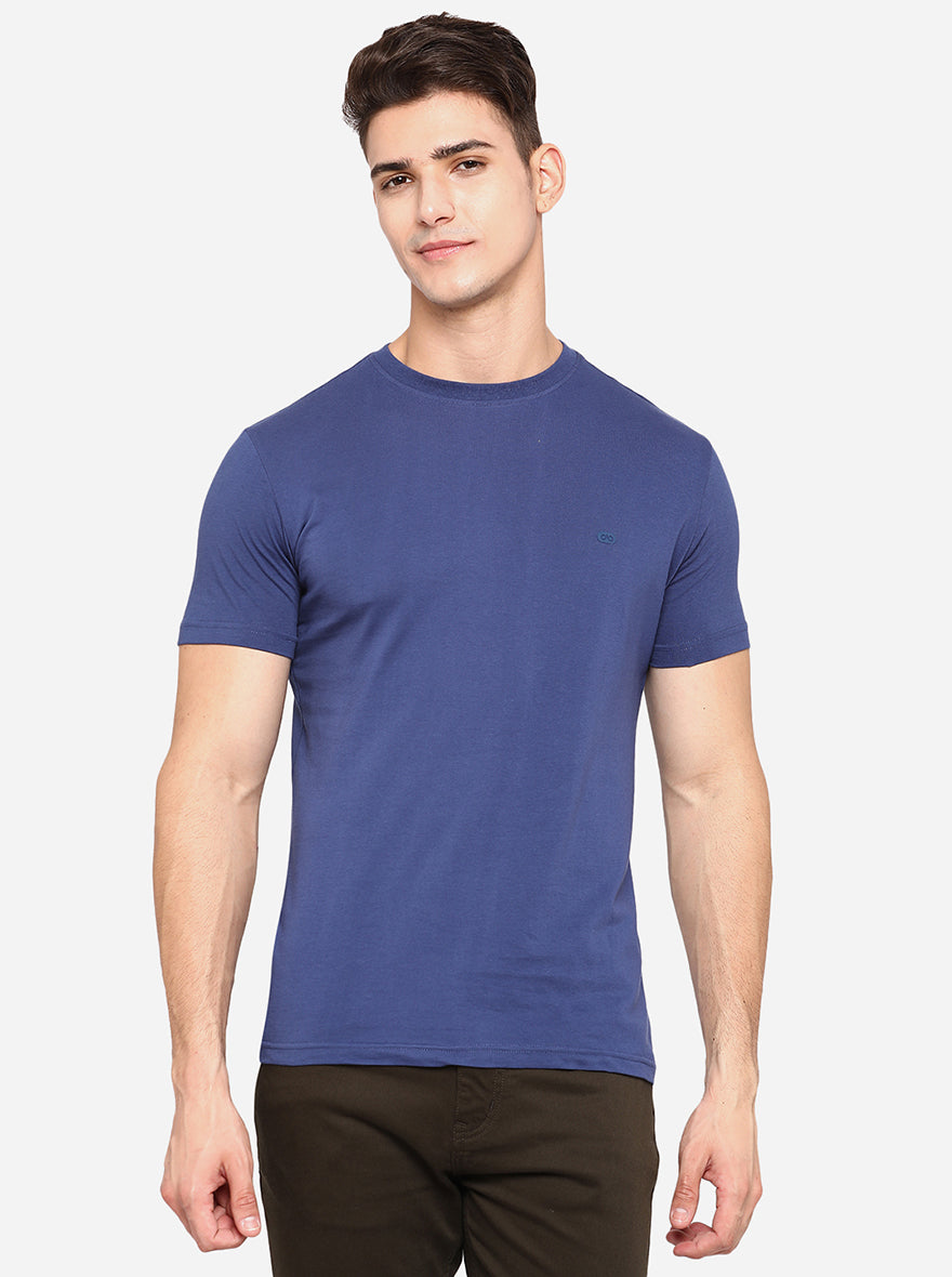 Ensigna Blue Solid Slim Fit T-Shirt | pehervi