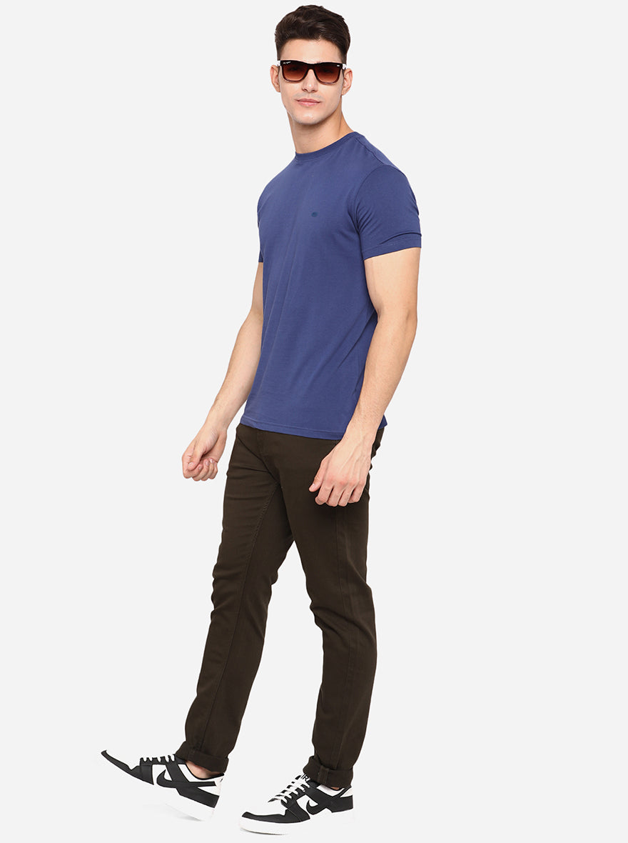 Ensigna Blue Solid Slim Fit T-Shirt | pehervi