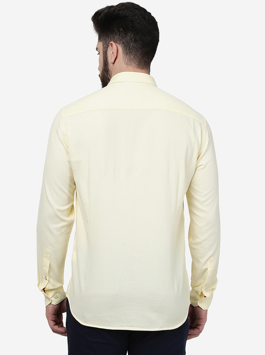 Pastel Yellow Solid Smart Fit Semi Casual Shirt | Pehervi