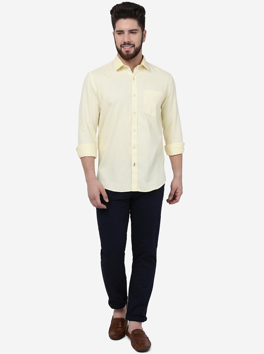 Pastel Yellow Solid Smart Fit Semi Casual Shirt | Pehervi