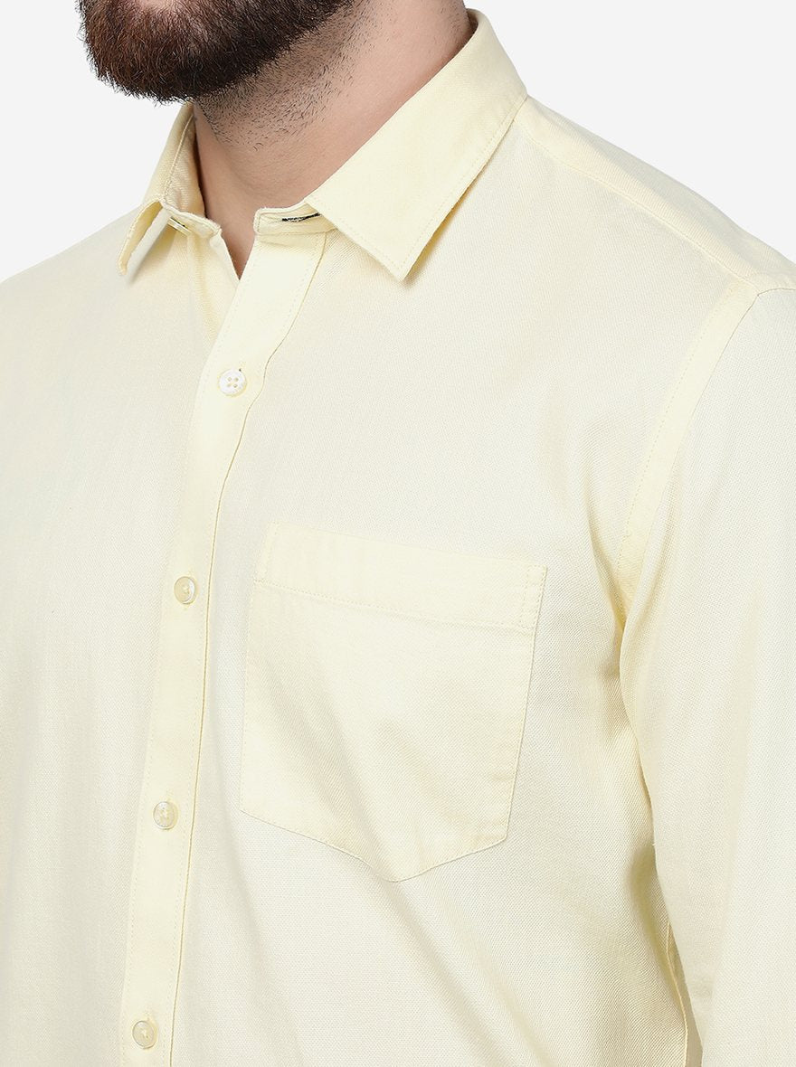 Pastel Yellow Solid Smart Fit Semi Casual Shirt | Pehervi