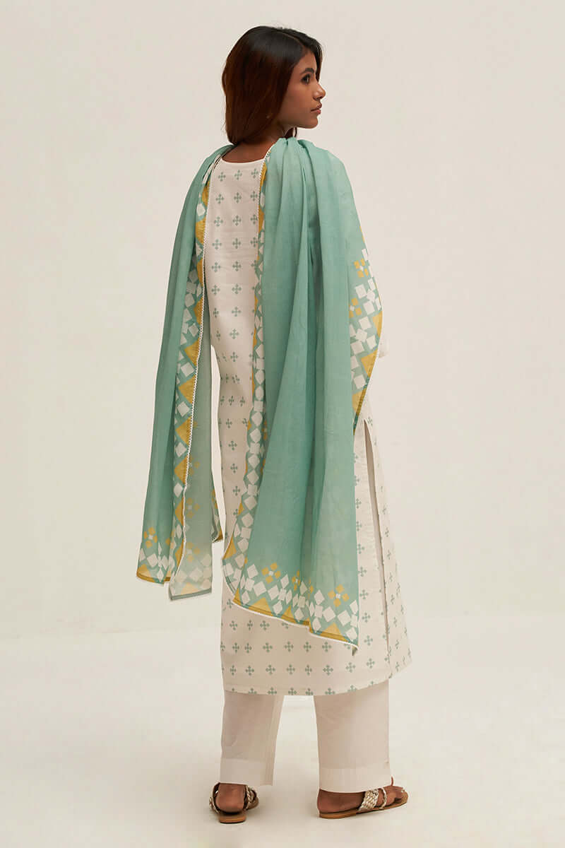 White and Aquifer Printed Cotton Salwar Suit