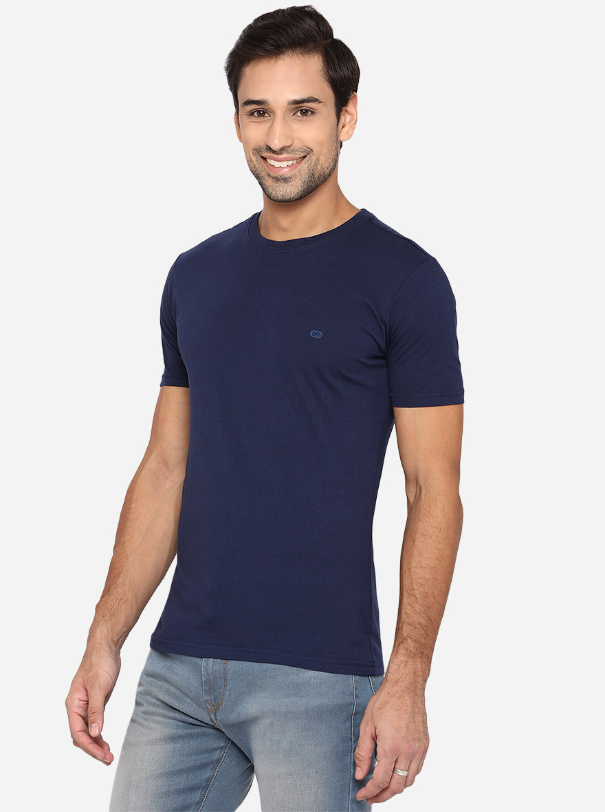 Dress Blue Solid Slim Fit T-Shirt | pehervi