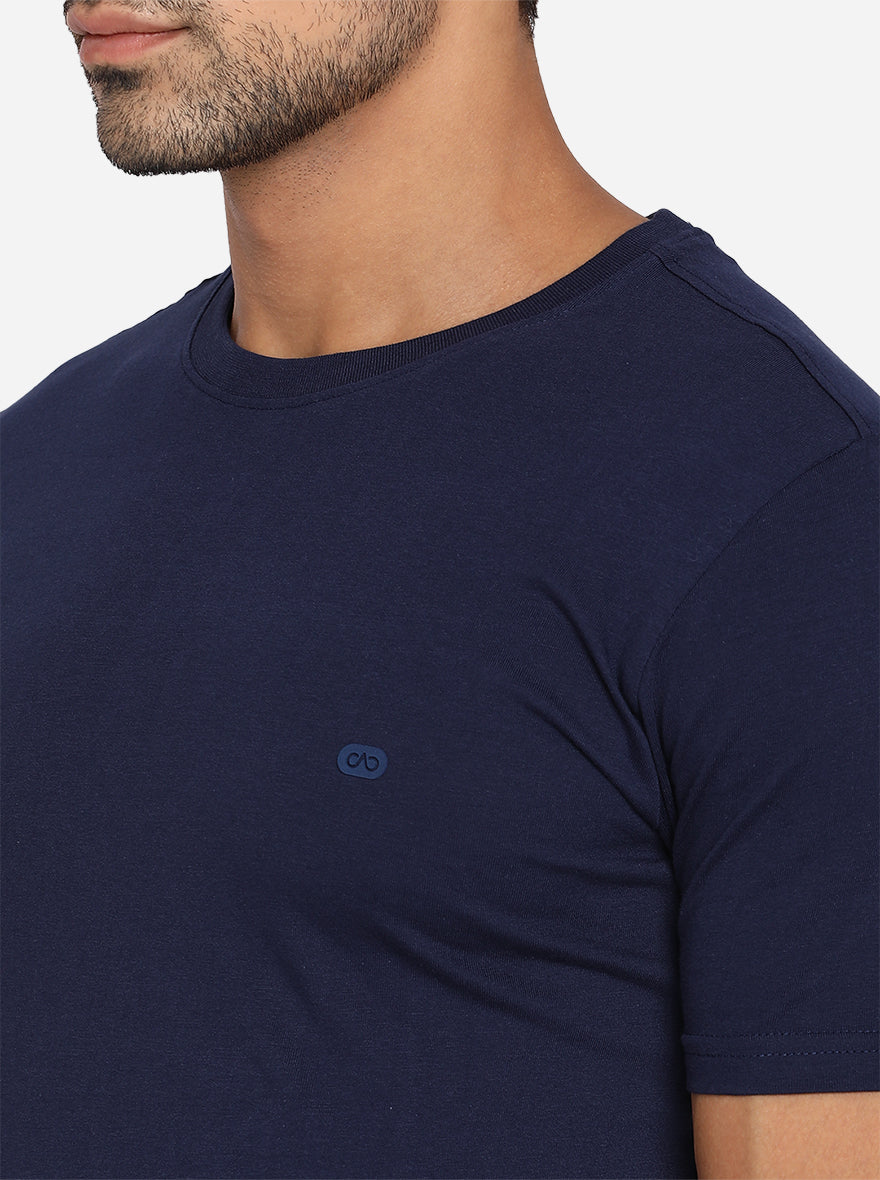 Dress Blue Solid Slim Fit T-Shirt | pehervi