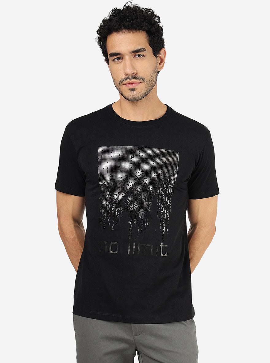 Black Printed Slim Fit T-Shirt | pehervi