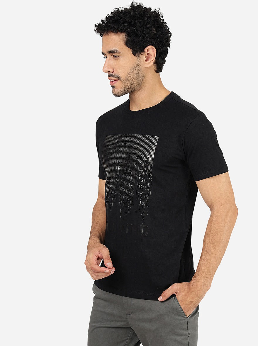 Black Printed Slim Fit T-Shirt | pehervi