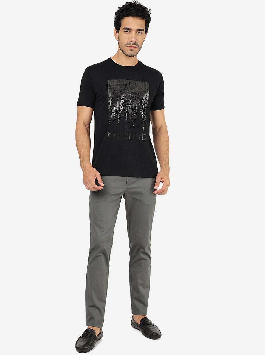 Black Printed Slim Fit T-Shirt | pehervi