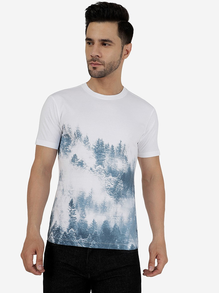 White Printed Slim Fit T-Shirt | pehervi