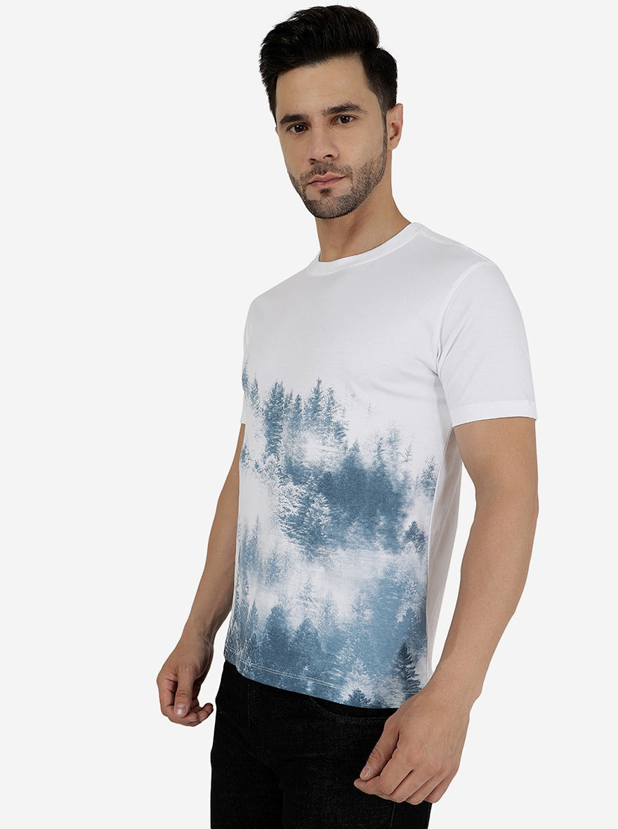 White Printed Slim Fit T-Shirt | pehervi