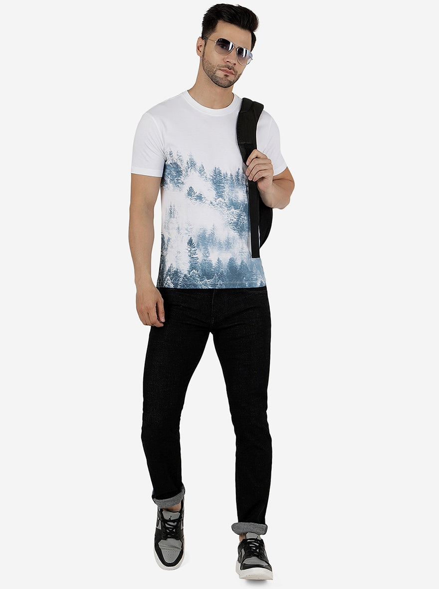 White Printed Slim Fit T-Shirt | pehervi