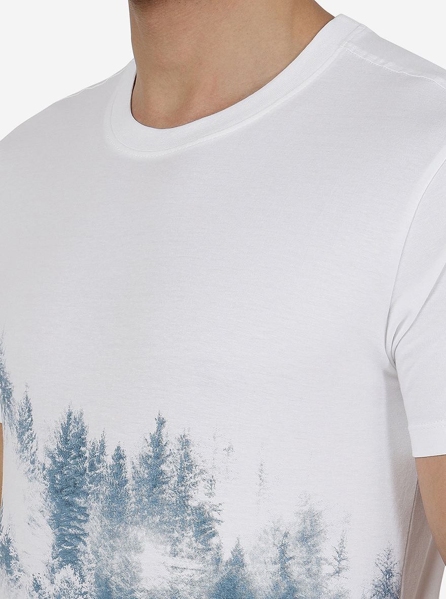 White Printed Slim Fit T-Shirt | pehervi