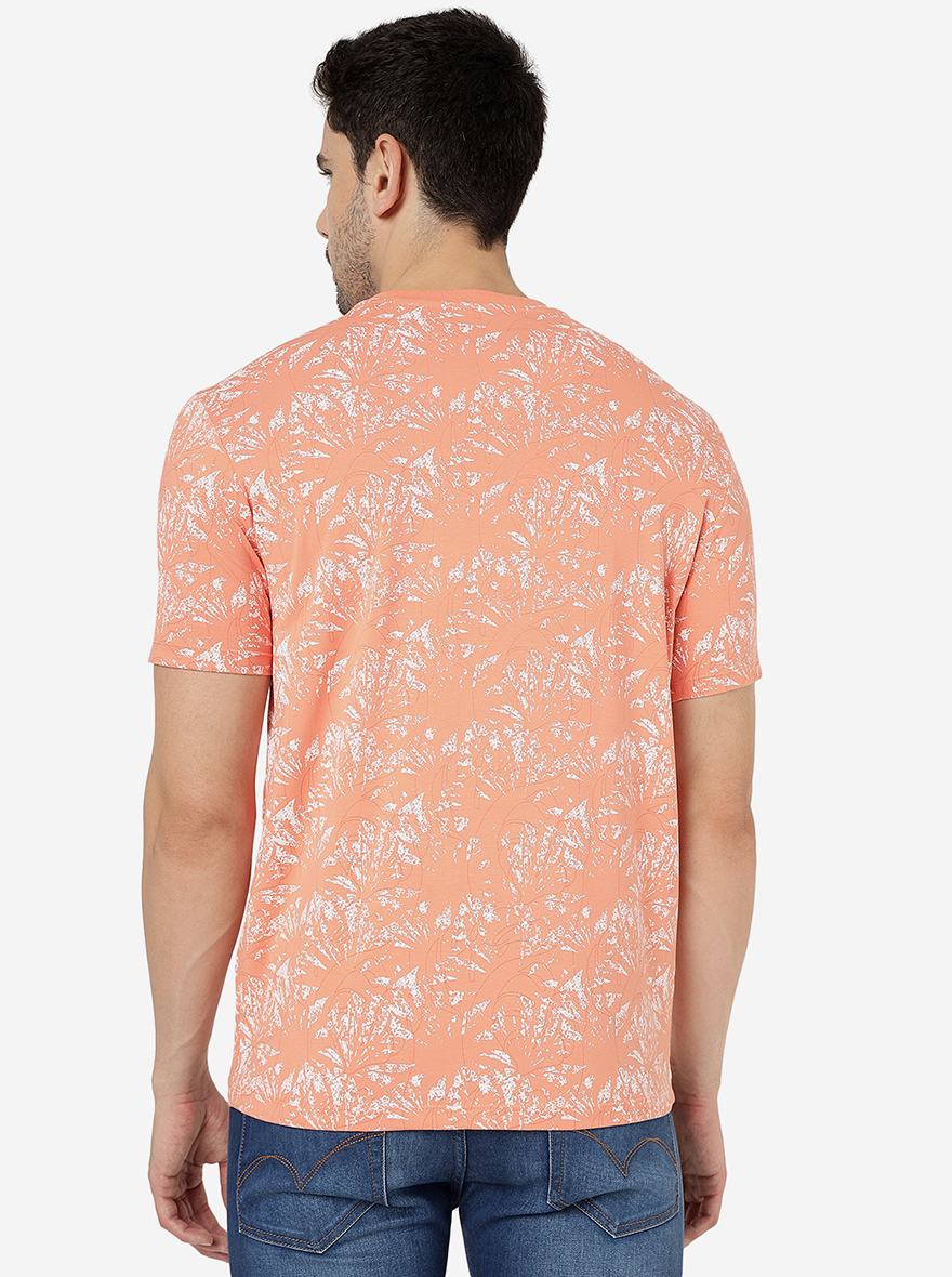 Orange Printed Slim Fit T-Shirt | pehervi
