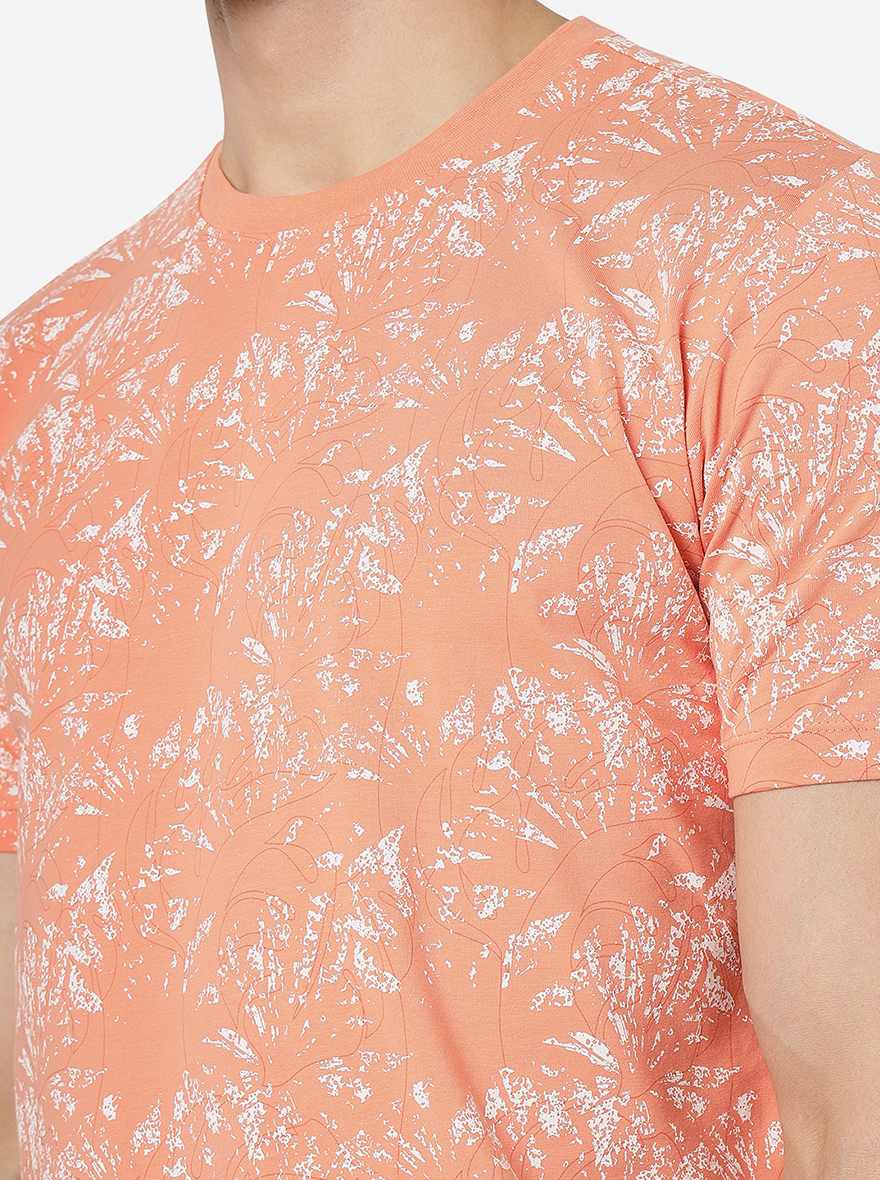 Orange Printed Slim Fit T-Shirt | pehervi