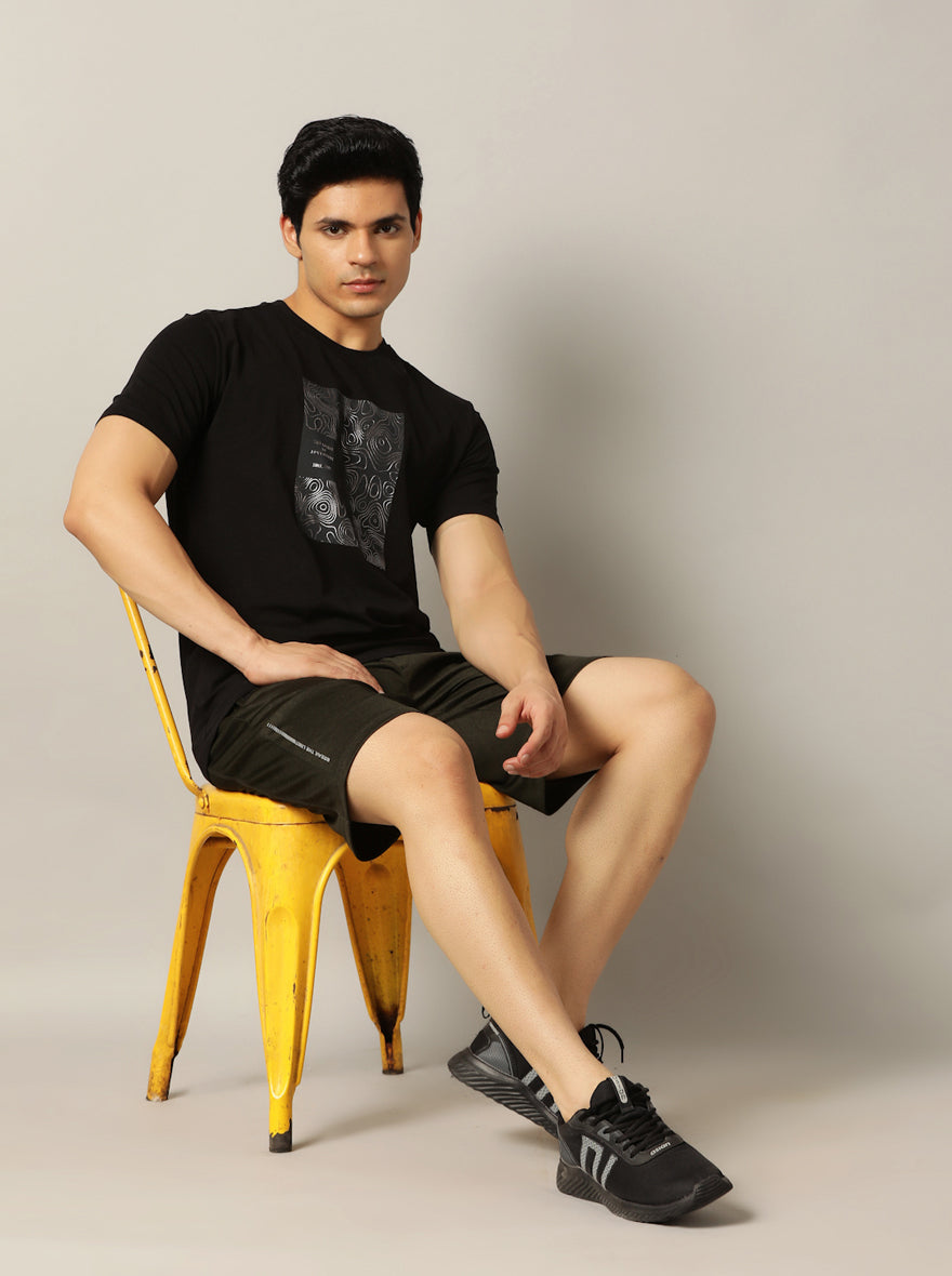 Black Printed Slim Fit T-Shirt | pehervi