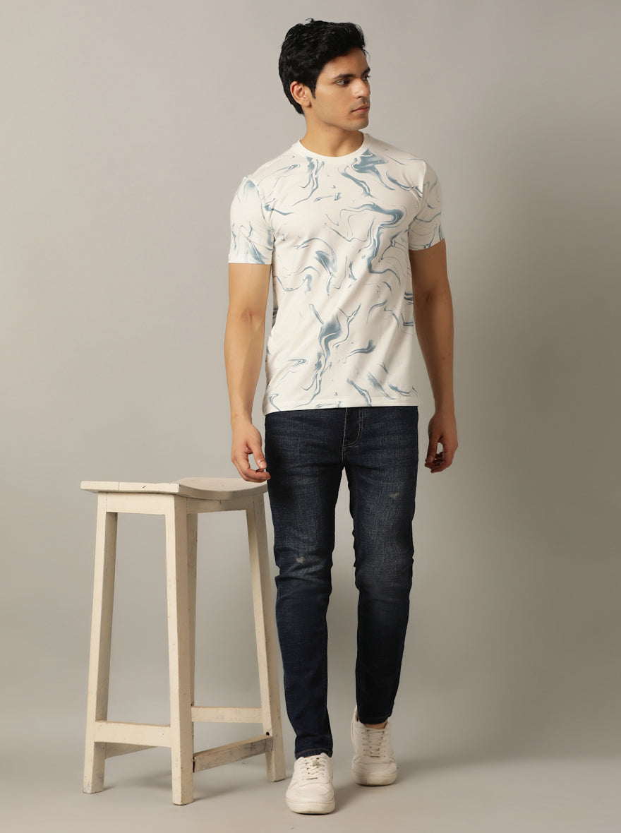 White Printed Slim Fit T-Shirt | pehervi