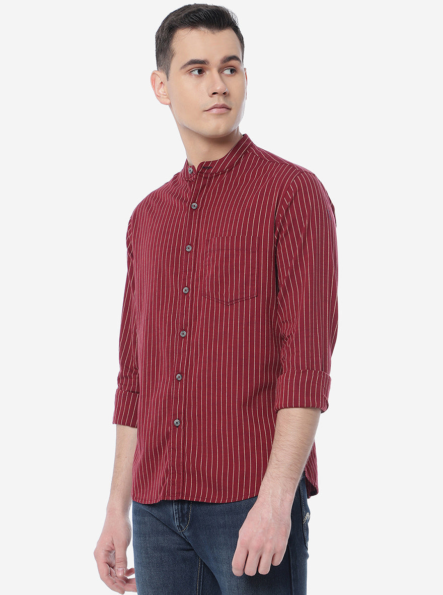 Red Striped Slim Fit Semi Casual Shirt | Pehervi