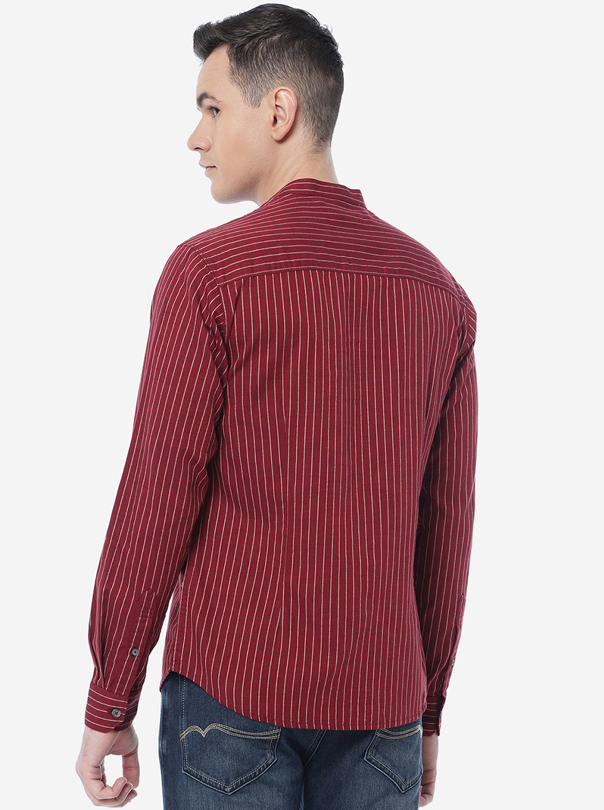 Red Striped Slim Fit Semi Casual Shirt | Pehervi