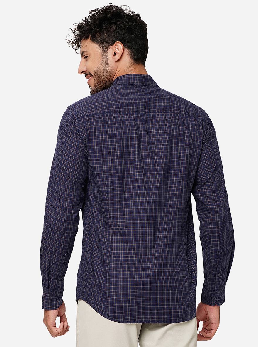Navy Blue Checked Smart Fit Semi Casual Shirt | Pehervi