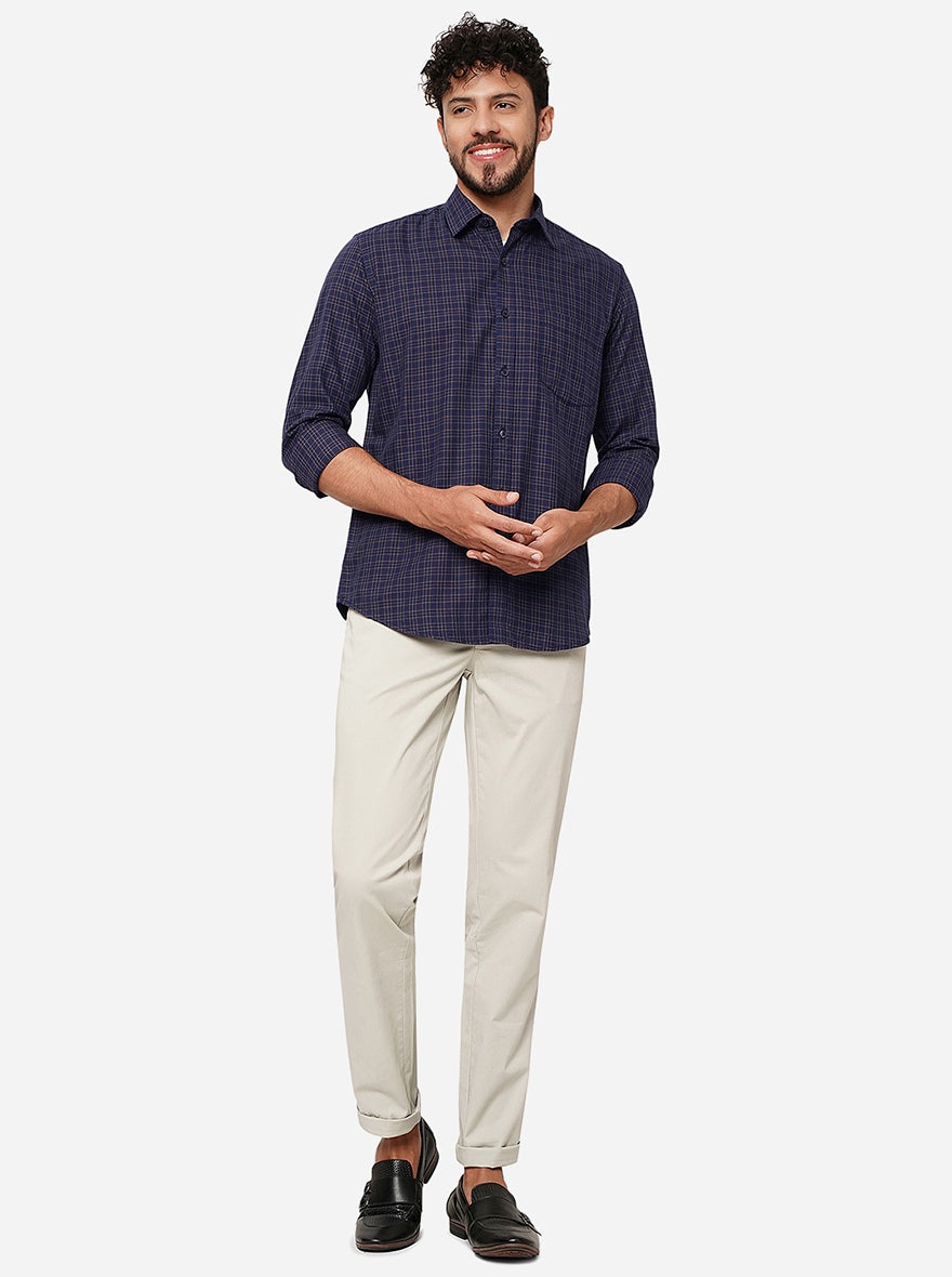 Navy Blue Checked Smart Fit Semi Casual Shirt | Pehervi