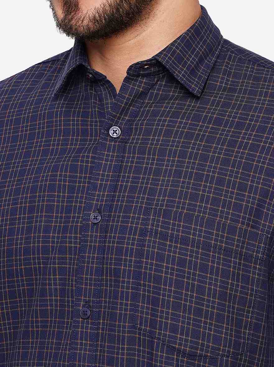 Navy Blue Checked Smart Fit Semi Casual Shirt | Pehervi