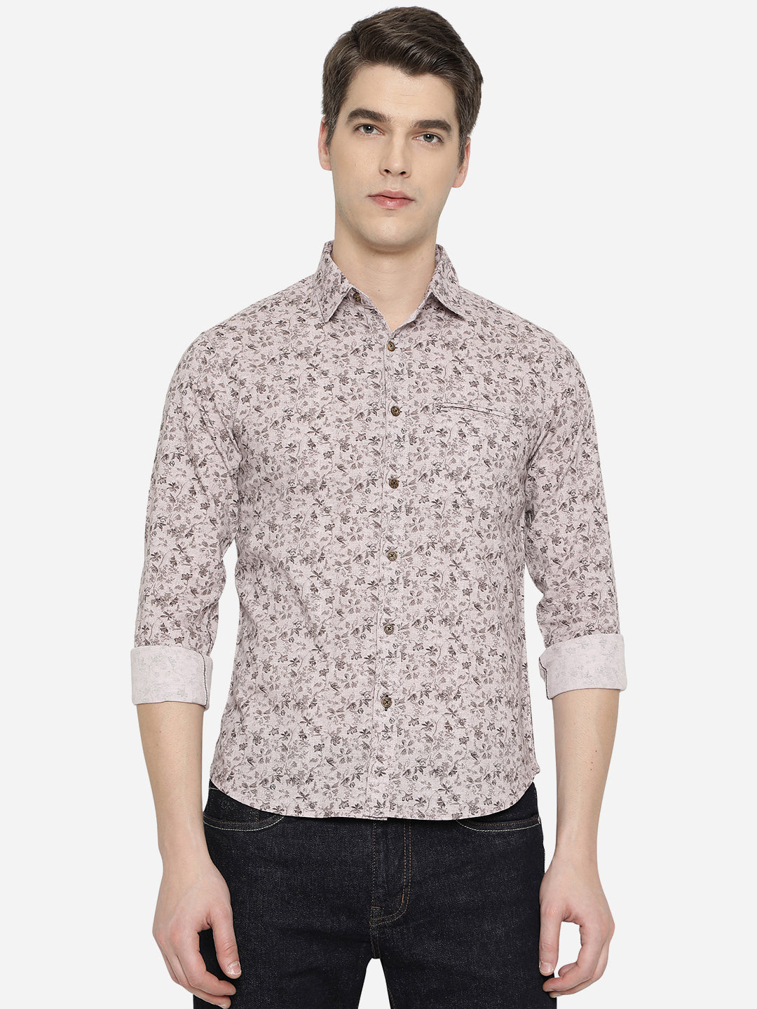 Ice Grey Printed Slim Fit Semi Casual Shirt | Pehervi