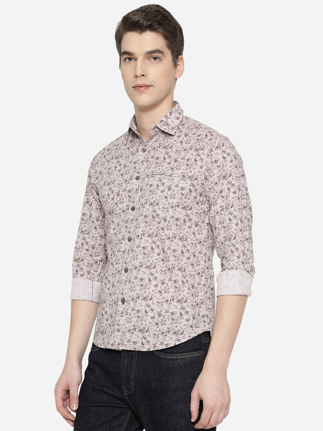 Ice Grey Printed Slim Fit Semi Casual Shirt | Pehervi