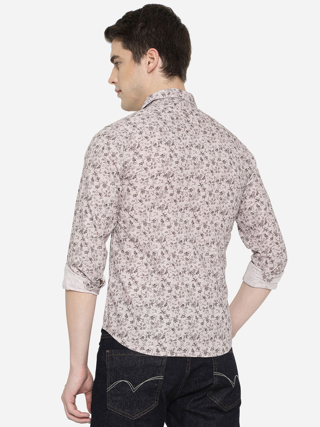 Ice Grey Printed Slim Fit Semi Casual Shirt | Pehervi
