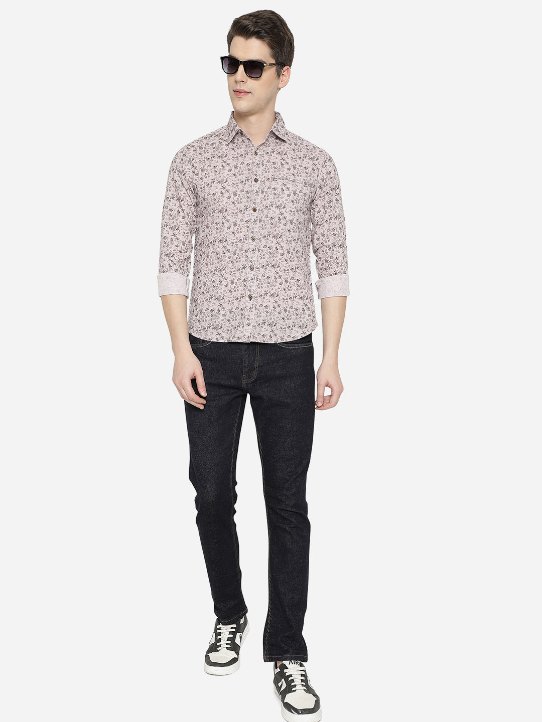 Ice Grey Printed Slim Fit Semi Casual Shirt | Pehervi