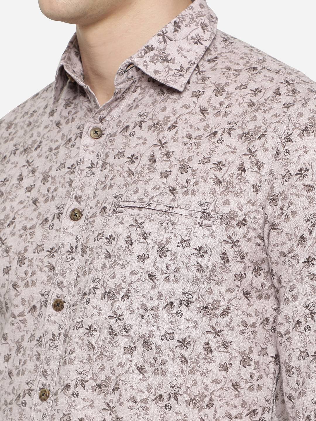 Ice Grey Printed Slim Fit Semi Casual Shirt | Pehervi