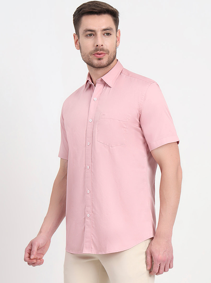 Light Pink Solid Smart Fit Semi Casual Shirt | Pehervi