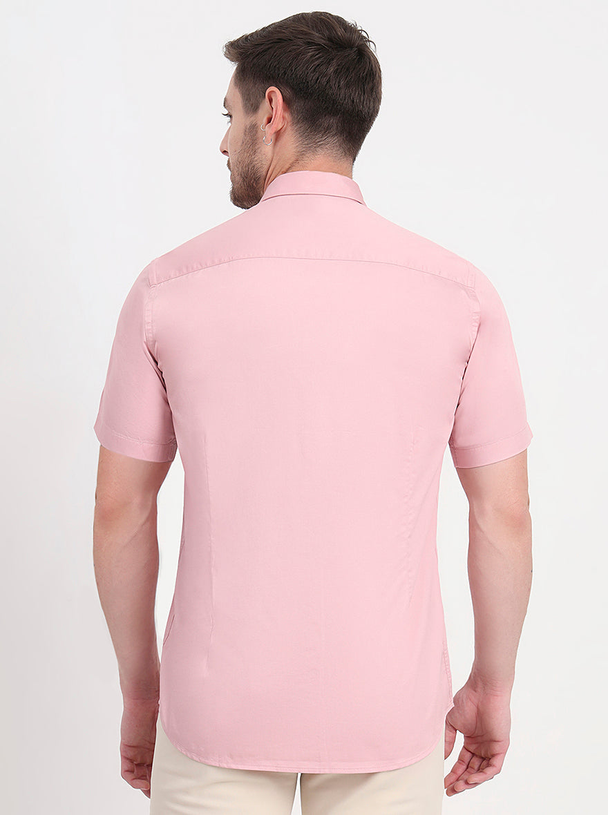 Light Pink Solid Smart Fit Semi Casual Shirt | Pehervi