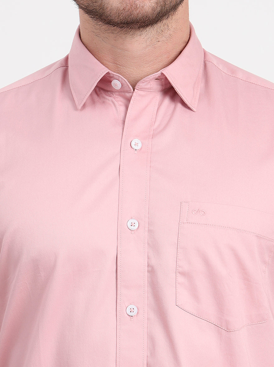 Light Pink Solid Smart Fit Semi Casual Shirt | Pehervi