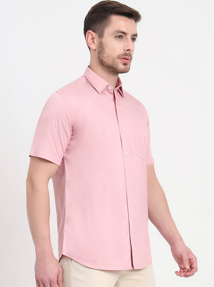 Light Pink Solid Smart Fit Semi Casual Shirt | Pehervi