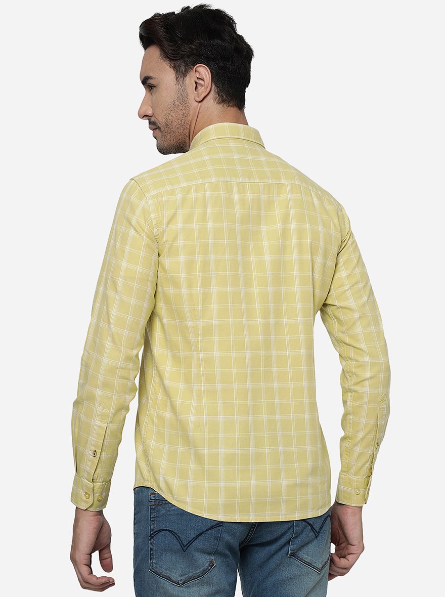 Cream Checked Smart Fit Semi Casual Shirt | Pehervi