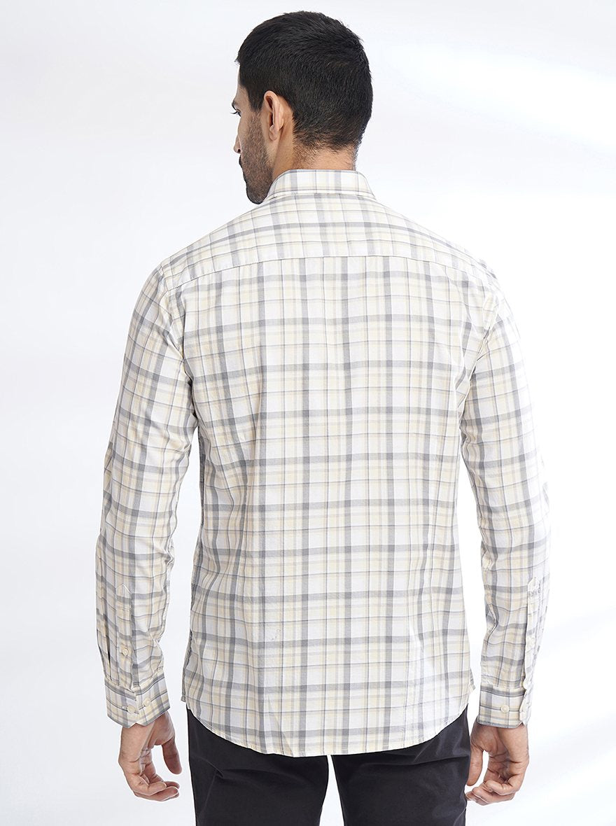 Light Yellow Checked Slim Fit Semi Casual Shirt | Pehervi