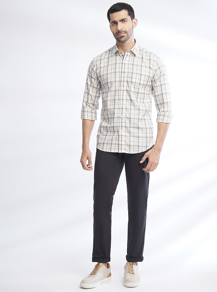 Light Yellow Checked Slim Fit Semi Casual Shirt | Pehervi