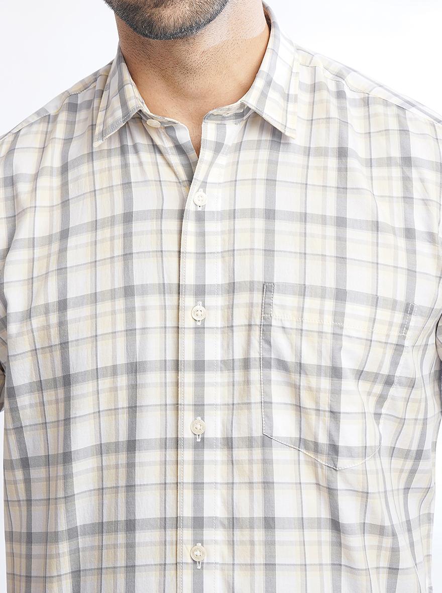Light Yellow Checked Slim Fit Semi Casual Shirt | Pehervi
