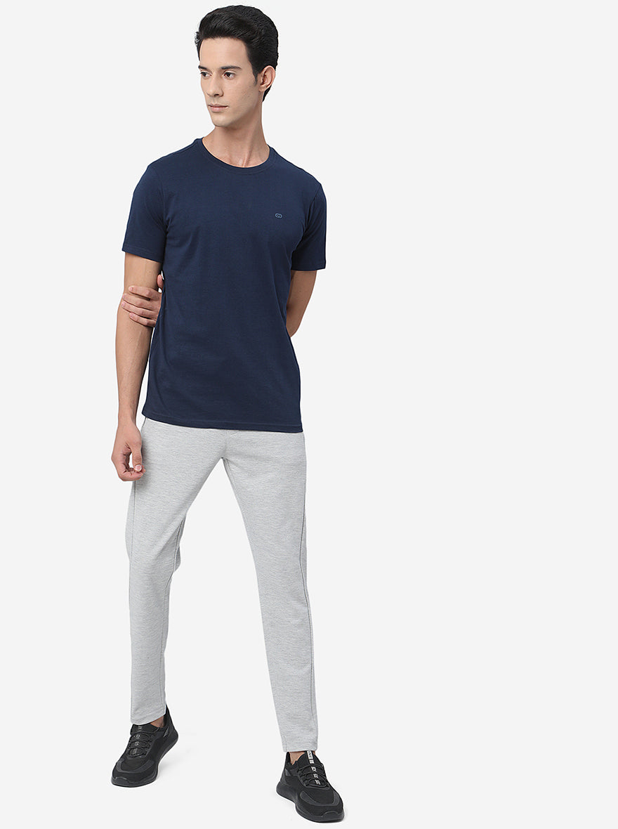 Navy Blue Solid Slim Fit T-Shirt | pehervi