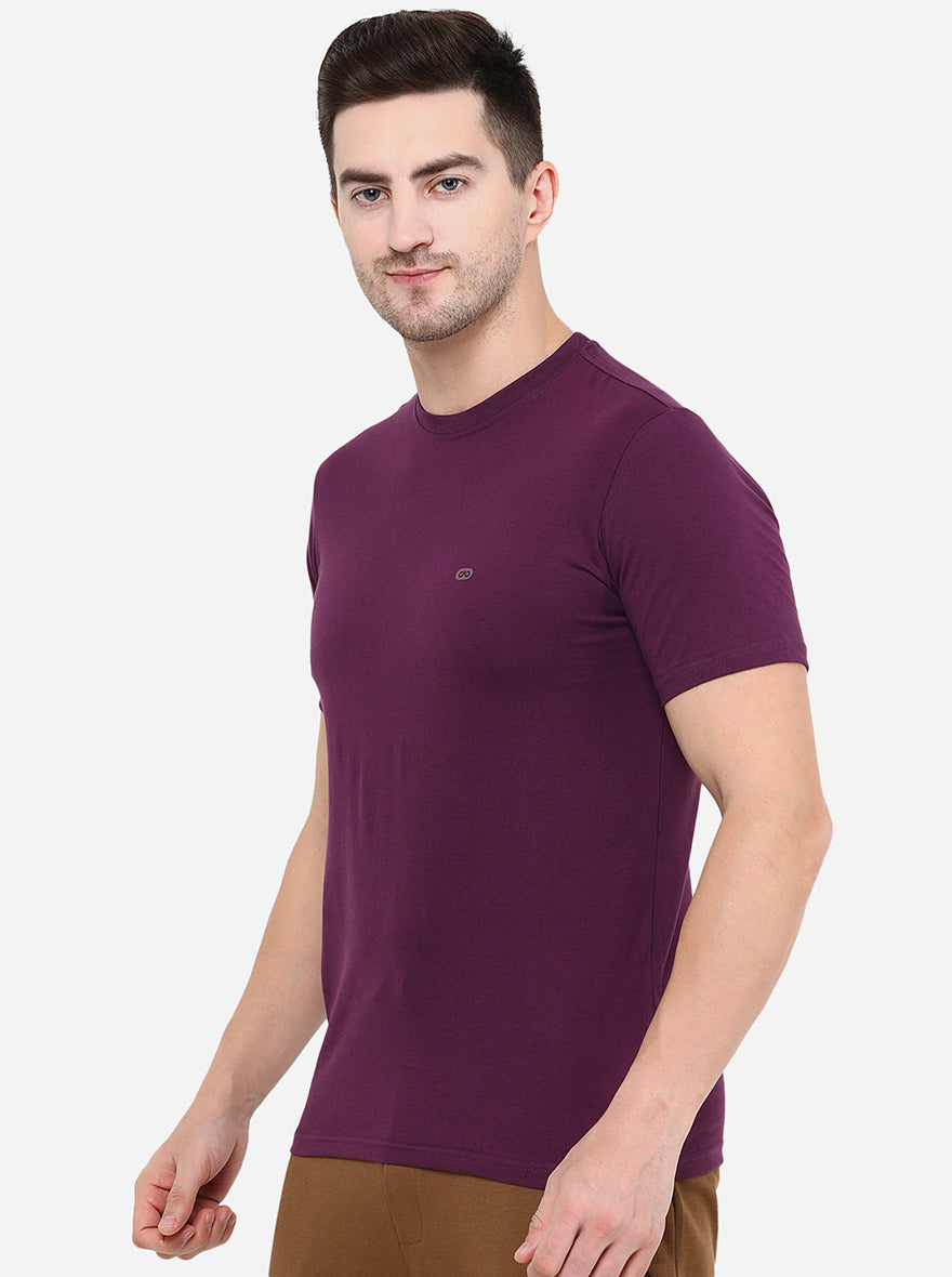 Deep Purple Solid Slim Fit T-Shirt | pehervi