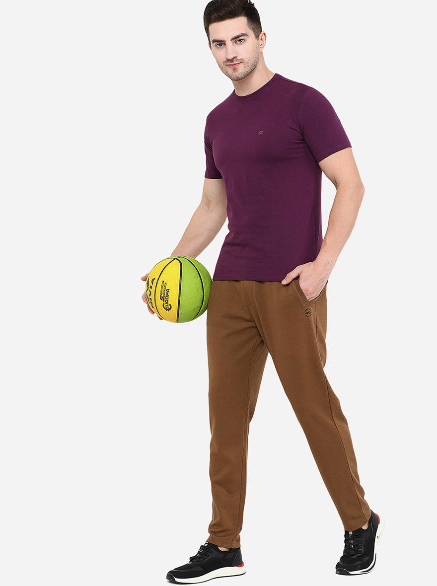 Deep Purple Solid Slim Fit T-Shirt | pehervi